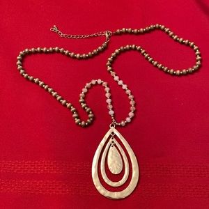 Beaded Gold Pendant Necklace